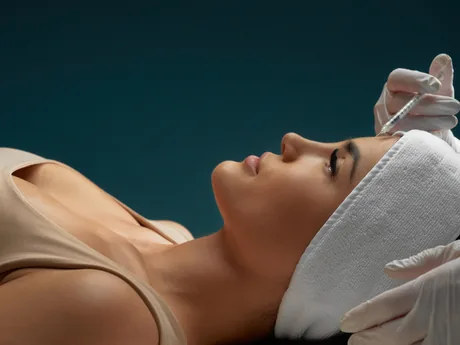 A woman receiving a facial injection treatment